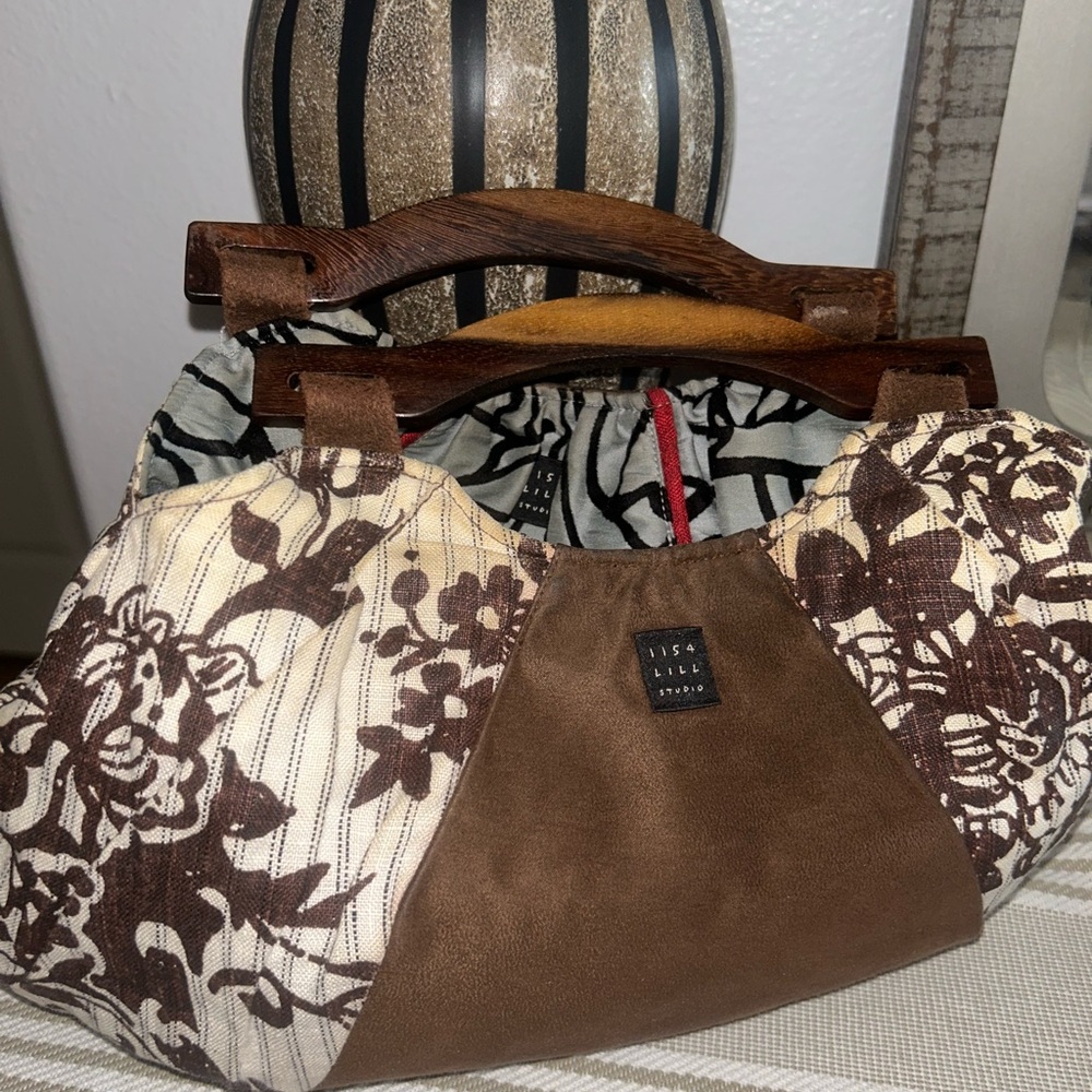 Brown/ beige and black/ gray floral small reversible woman’s bag